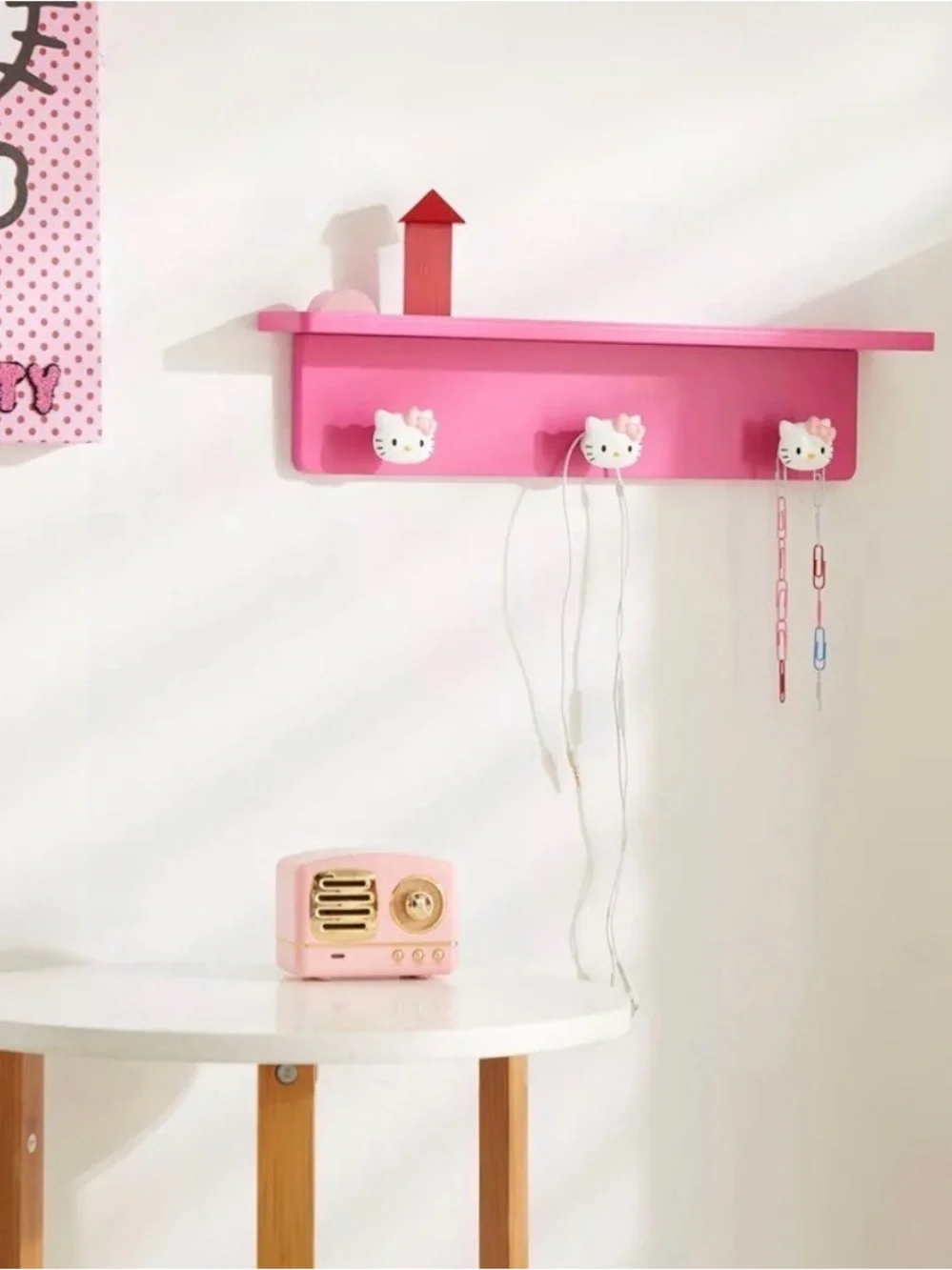Sanrio Hello Kitty Pink 3-Hook Hanging Wall Shelf New In Box